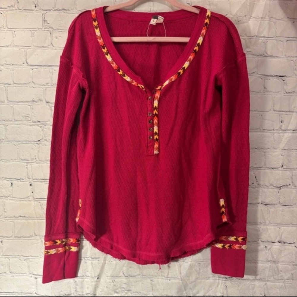 We the Free Pink Autumn Harvest Threading Henley Free People Small